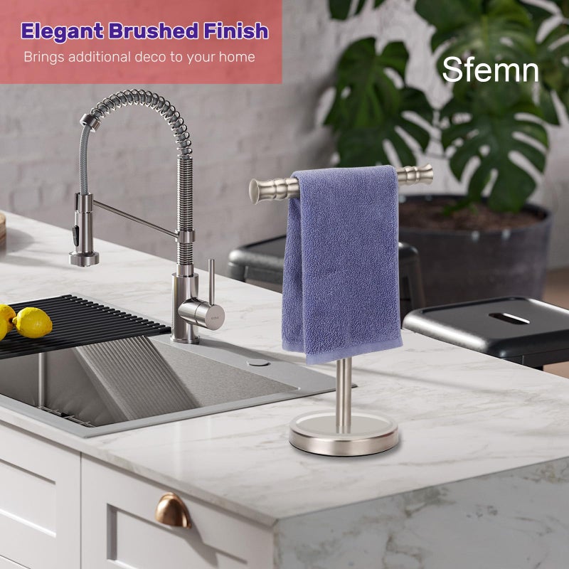 Sfemn Hand Towel Holder Stand for Bathroom Vanity Countertop SUS304 Stainless Steel T-Shape Free Standing Towel Rack Stand Towel Bar for Bathroom Kitchen (Brushed Nickel) - Image 2